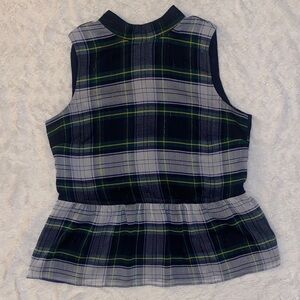 J. Crew Green White and Yellow Plaid Peplum Sleeveless Top